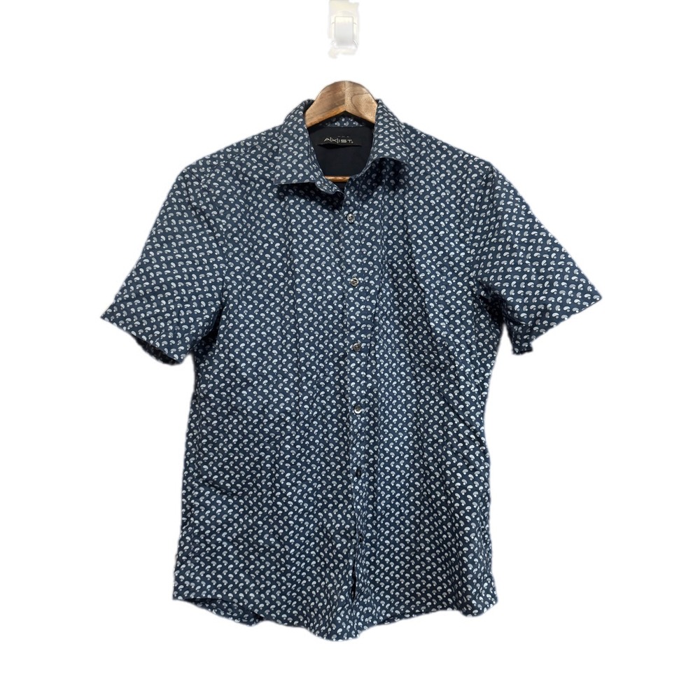 Axist Button Down Shirt Mens Medium Blue Excellent Paisley‎ Short Sleeve